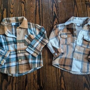 Stylish Kids Plaid Button-Down Shirts - Green, Tan, and White